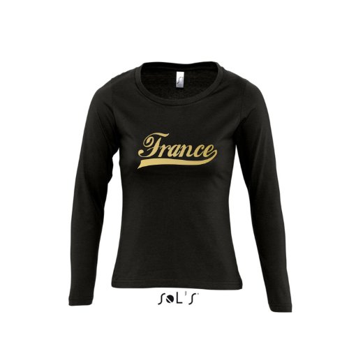 Frankreich Oldschool France LÄNDERSHIRT EM / WM FAN Trikot – Damen Langarm Longsleeve T-Shirt S-XL , Deep black – gold , M