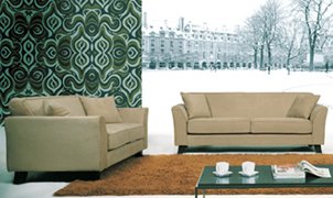 Beige Microfiber Contemporary Sofa Set