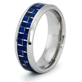 8mm Stainless Steel Ring with Blue Carbon Fiber Inlay - Size 8: West Coast Jewelry: Jewelry