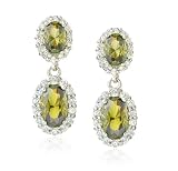 Sterling Silver Olive Cubic Zirconia Oval Drop Earrings by Cheline