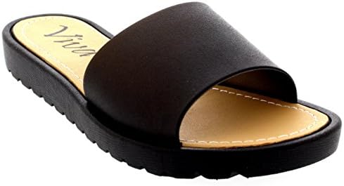Womens Jelly Peep Toe Summer Vacation Slides Shoes Flat Beach Sandals - Black - 7 - 38 - CD0099