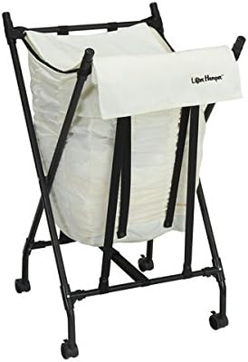 Household Essentials LH1013 White Fabric, Metal, and Plastic Spring-loaded Lifter Hamper