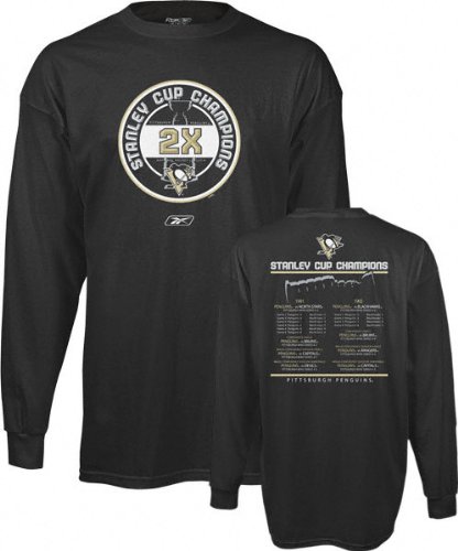Buy Pittsburgh Penguins -Black- 2-Time Stanley Cup Champions Long Sleeve T-Shirt