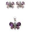 Sterling Silver Marcasite and Purple CZ (Cubic Zirconia) Earring and Pendent Set