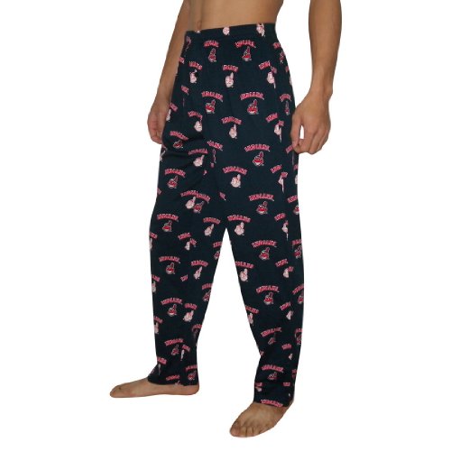 Mens MLB Cleveland Indians Cotton Thermal Sleepwear / Pajama Pants - Dark Blue & Red (Size: L)