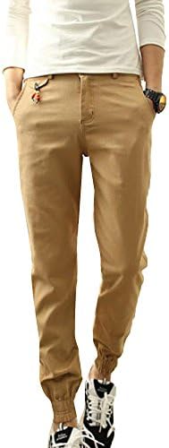Henioral Men's Cotton Slim Fit Casual Skinny Joggers Pencil Pants Khaki