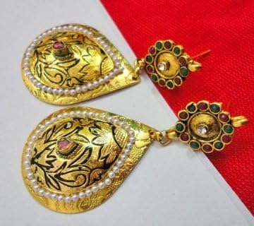 Maayra Women's Golden Bollywood Ethnic Wedding Festival Drops Earrings