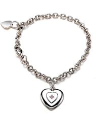 Sterling Silver Children Heart Charm Bracelet with Pink Sapphire
