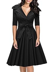 V-neck Cotton/Spandex Elbow Length Sleeves Fit-and-Flare Bridesmaid Dress 