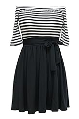 Sexy Belted Polyester Off the Shoulder Skater Dress 
