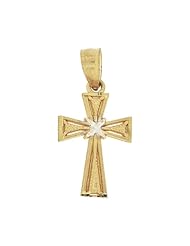 14k Yellow Gold, Mini Cross Pendant Charm 10mm Wide