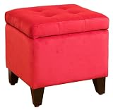 BEST Red Microfiber Square Storage Ottoman with Tufting