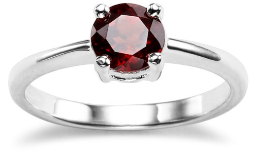 Sterling Silver Round Garnet Ring