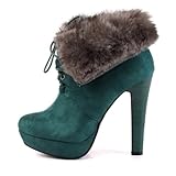 Damen Schuhe, STIEFELETTEN, PLATEAU HIGH HEELS MIT FAUX FELL, HP116, Synthetik in hochwertiger Wild Leder Optik, Grün, Gr 38