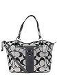 Authentic Coach Signature Stripe Pocket Convertible Tote Handbag 17948 Black White/Black