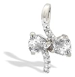 14K White Gold Genuine Heart White Topaz and Diamond Pendant