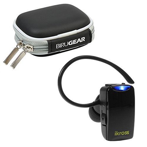 ikross Mini Wireless Bluetooth Handsfree Headset + Black Pouch Case for Motorola Cell Phone Moto E, Moto G, Moto X, Droid Mini, Droid Maxx, Droid Ultra, Electrify M