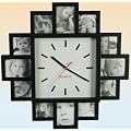 Wanduhr mit 12 Fotorahmen schwarz