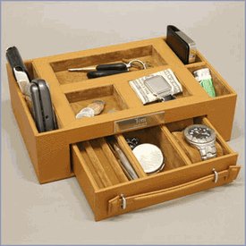Executive Style Genuine Tan Leather Valet Case Box with Pen and Watch Drawer Holds Jewelry,...