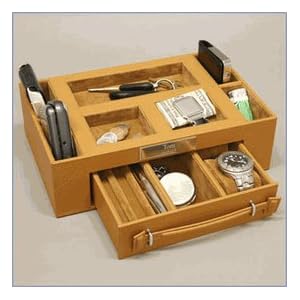 Executive Style Genuine Tan Leather Valet Case Box with Pen and Watch Drawer Holds Jewelry,...