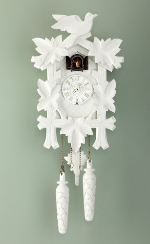 Quartz Cuckoo Clock 5-leaves, bird, incl. batteries TU 350/20 Q weiss