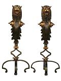 Bronze Fireplace Andiron Lion Head (Set 2)