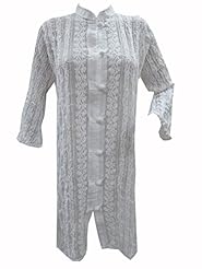 Cotton/Georgette Embroidered Mandarin Collar Tunic 