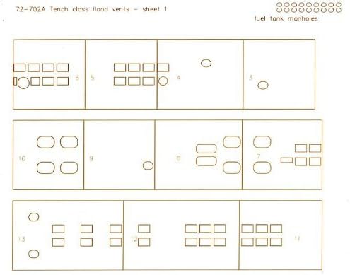 1/72 US Navy Tench-class submarine vent template