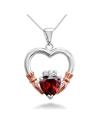Simulated Garnet Rose Gold Plated Sterling Silver Claddagh Necklace