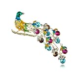 Stunning Colorful Crystal Rhinestone Peacock Feather Bird Design Pin Brooch