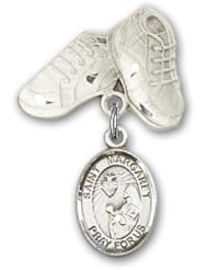 Sterling Silver Baby Badge with St. Margaret Mary Alacoque Charm and Baby Boots Pin
