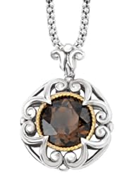 925 Silver & Smoky Quartz Round Open Swirl Pendant with 18k Gold Accents