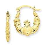 14k Polished & Satin Claddagh Hoop Earrings