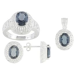 9.40CTW LONDON BLUE TOPAZ STERLING SILVER RING PENDANT AND EARRINGS SET by JTV