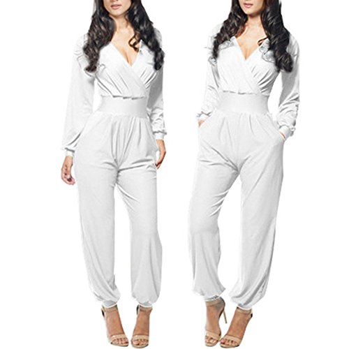 Fanhong Sexy Womens Deep V Neck Long Sleeve Romper Jumpsuit