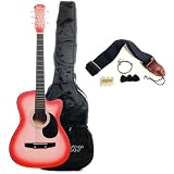  : Austin Bazaar 38 Inch Pink Cutaway Acoustic Guitar with Gig Bag and Accessories