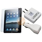 Apple iPad Combo: White USB Auto Car Charger + White Fodable USB Travel Charger Adapter + Anti-Glare Screen Protector for Apple iPad 16GB / 32GB / 64GB