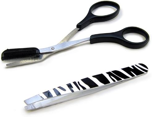 Precision Beauty Eyebrow Shaping Scissors with Zebra Print Slant Tweezer