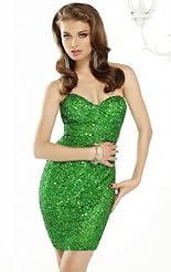 Beaded Crystals Sequined Applique Lace Crystal Chiffon/Taffeta/Tulle Short Prom Dress 