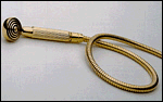 280-01 Newport Brass Handshower With Grooved Polished Brass Handle Pictured With 59 Double Spiral Hand Shower Hose