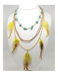 Yellow Feather Necklace In White Base