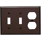 Leviton 85021 3-Gang 2-Toggle 1-Duplex Device Combination Wallplate, Standard Size, Thermoset, Device Mount, Brown