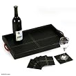 Leather and cedar tray and coaster set, 'Black Tie' (set for 6)