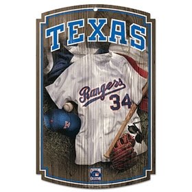 Texas Rangers Wood Sign W/ Throwback Jersey