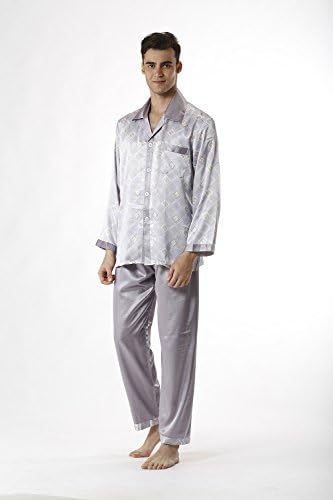Dodigi Mens Silk Pyjamas Set Long Trouser Nightwear Lounge Wear (M)