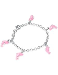 Unicornj Sterling Silver Childrens Bracelet with Pink Dolphin Charms