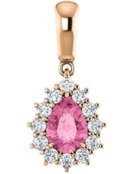 10K Rose Gold 7.00x5.00mm Pear Cut Chatham Created Pink Sapphire and Diamond Pendant -- LIFETIME WARRANTY