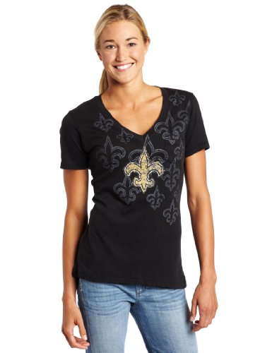 NFL Women's New Orleans Saints D.L. Deep V Short Sleeve Deep V-Neck Boyfriend Tee (Black, X-Large)
