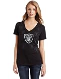 NFL Women's Oakland Raiders D.L. Deep V Short Sleeve Deep V-Neck Boyfriend Tee (Black, Large)