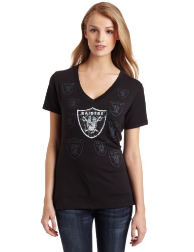 NFL Women's Oakland Raiders D.L. Deep V Short Sleeve Deep V-Neck Boyfriend Tee (Black, Medium)